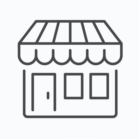 Store flat line icon. Vector outline illustration of little shop with awning. Black thin linear pictogram for small retail business.